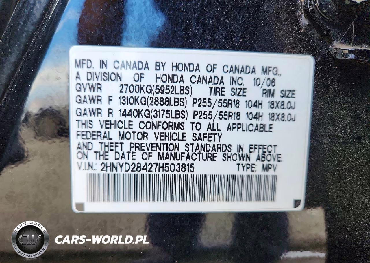 2007 Acur Mdx VIN:2HNYD28427H503815 - 12
