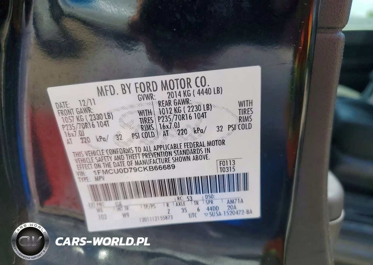 2012 Ford Escape Xlt VIN:1FMCU0D79CKB66689 - 13