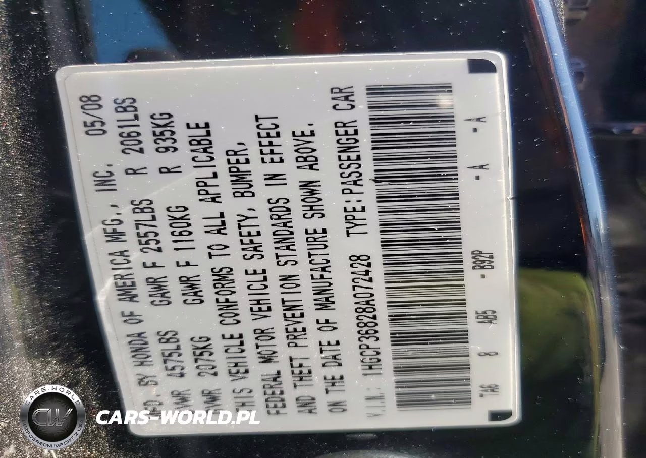 2008 Honda Accord Exl VIN:1HGCP36828A072428 - 13