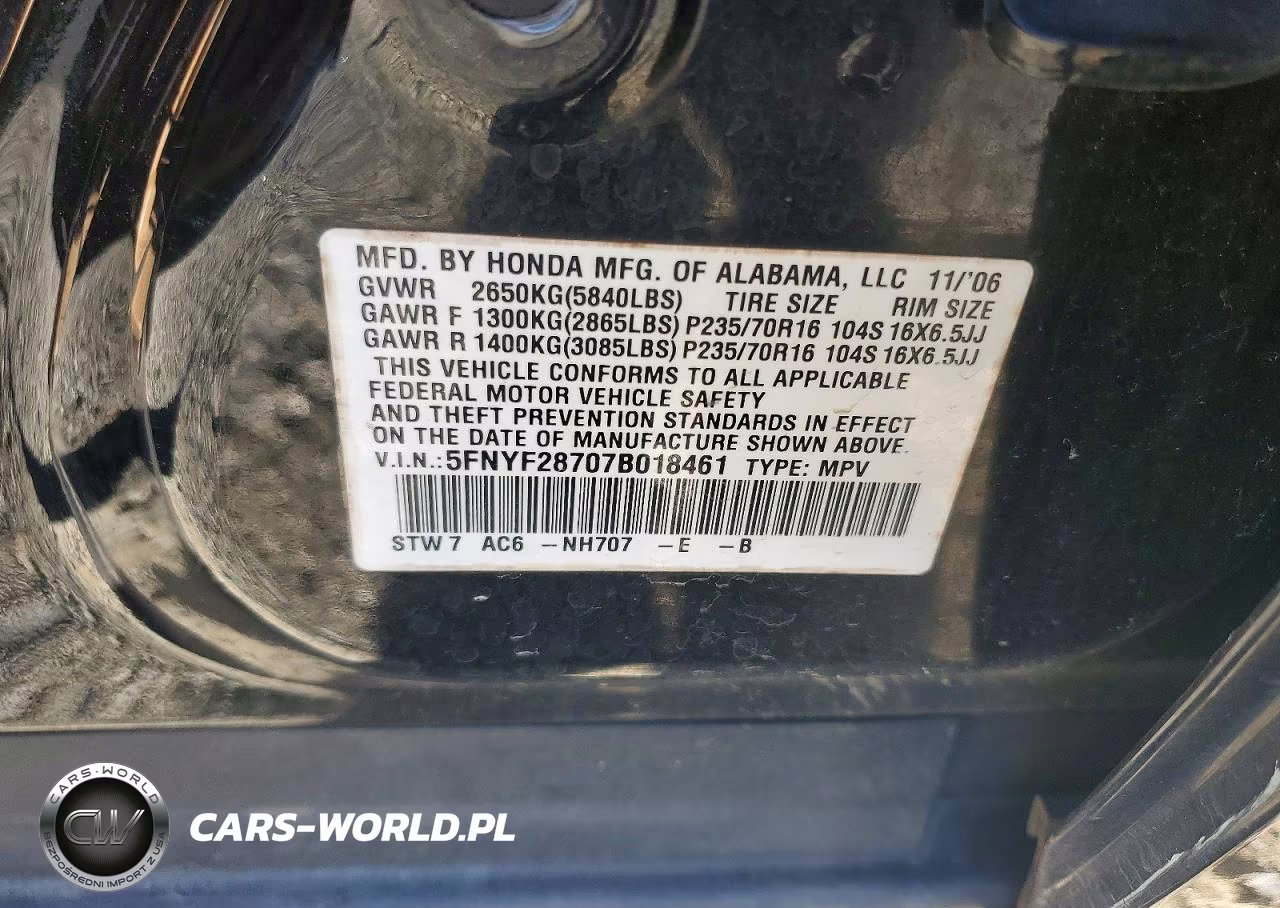 2007 Honda Pilot Exl VIN:5FNYF28707B018461 - 13