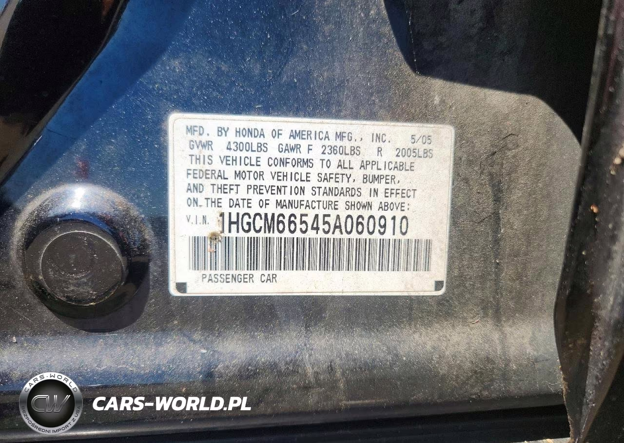 2005 Honda Accord Ex VIN:1HGCM66545A060910 - 12