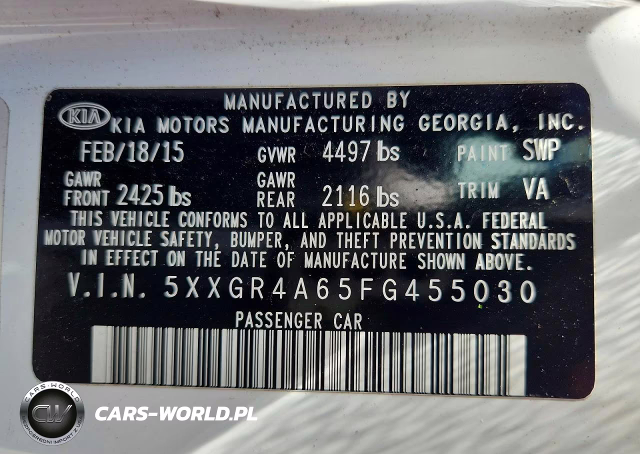 2015 Kia Optima Sx VIN:5XXGR4A65FG455030 - 12