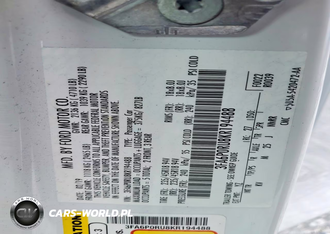 2019 Ford Fusion Titanium VIN:3FA6P0RU8KR194488 - 12