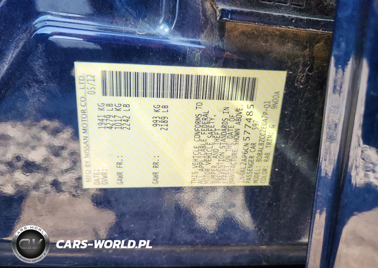 2012 Nissan Altima 2.5 VIN:1N4AL2AP6CN577485 - 12