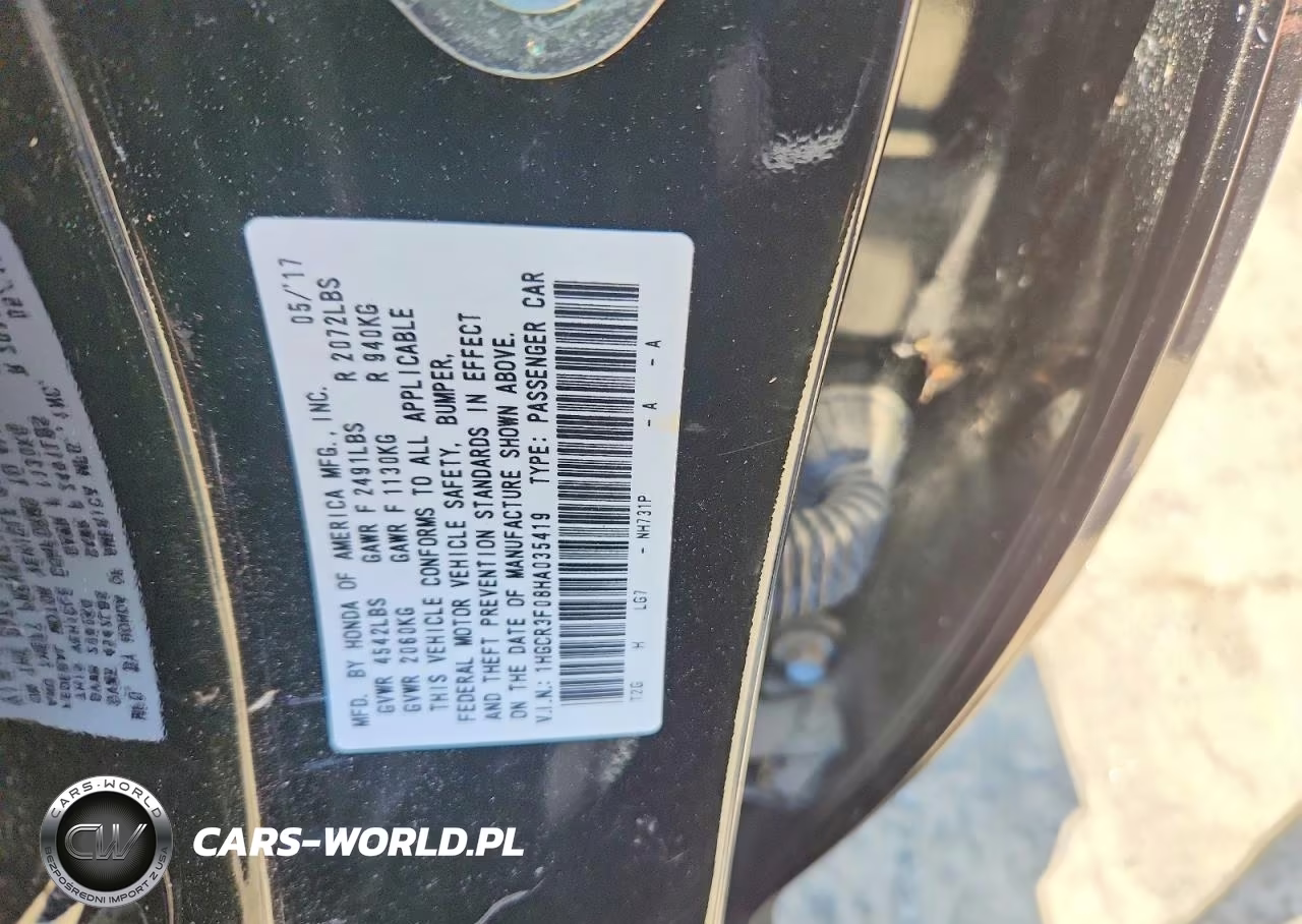 2017 Honda Accord Exl VIN:1HGCR3F08HA035419 - 12