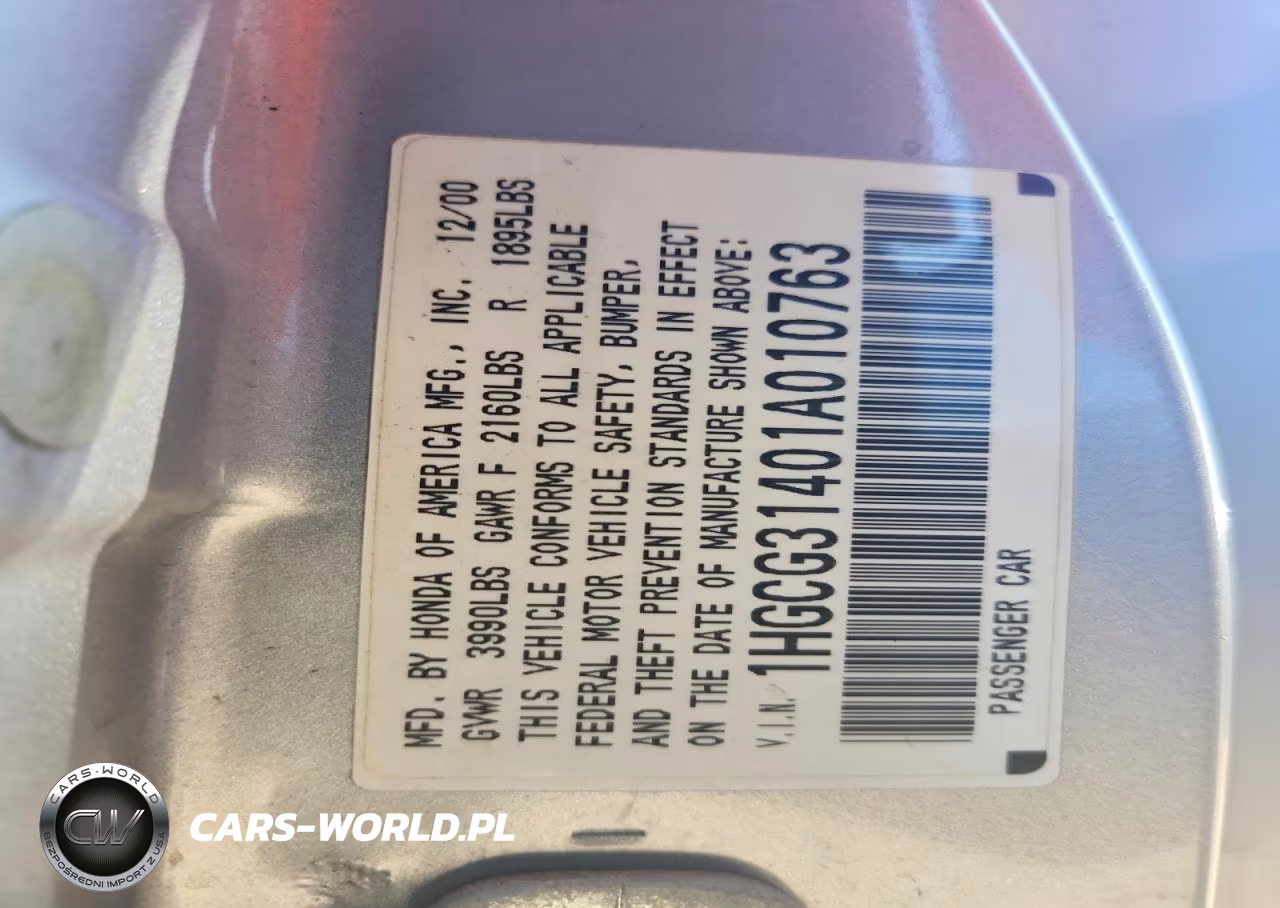 2001 Honda Accord Lx VIN:1HGCG31401A010763 - 12
