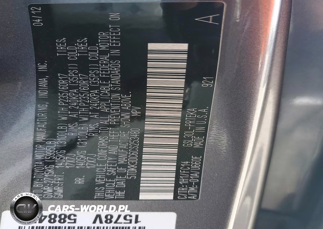 2012 Toyota Sienna Le VIN:5TDKK3DC6CS253480 - 13