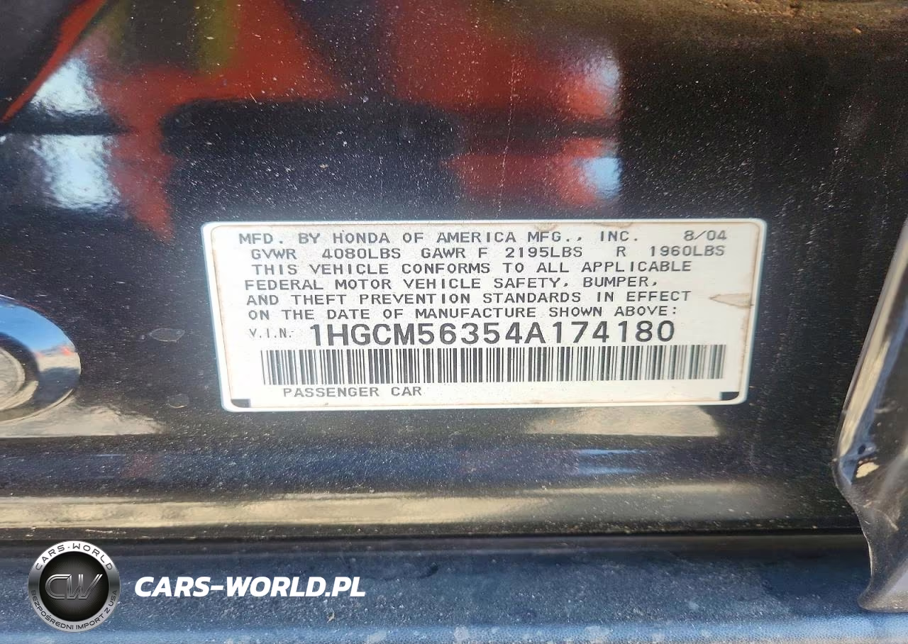 2004 Honda Accord Lx VIN:1HGCM56354A174180 - 12