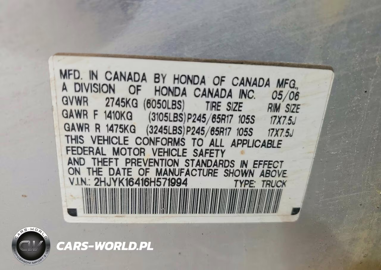 2006 Honda Ridgeline Rts VIN:2HJYK16416H571994 - 13