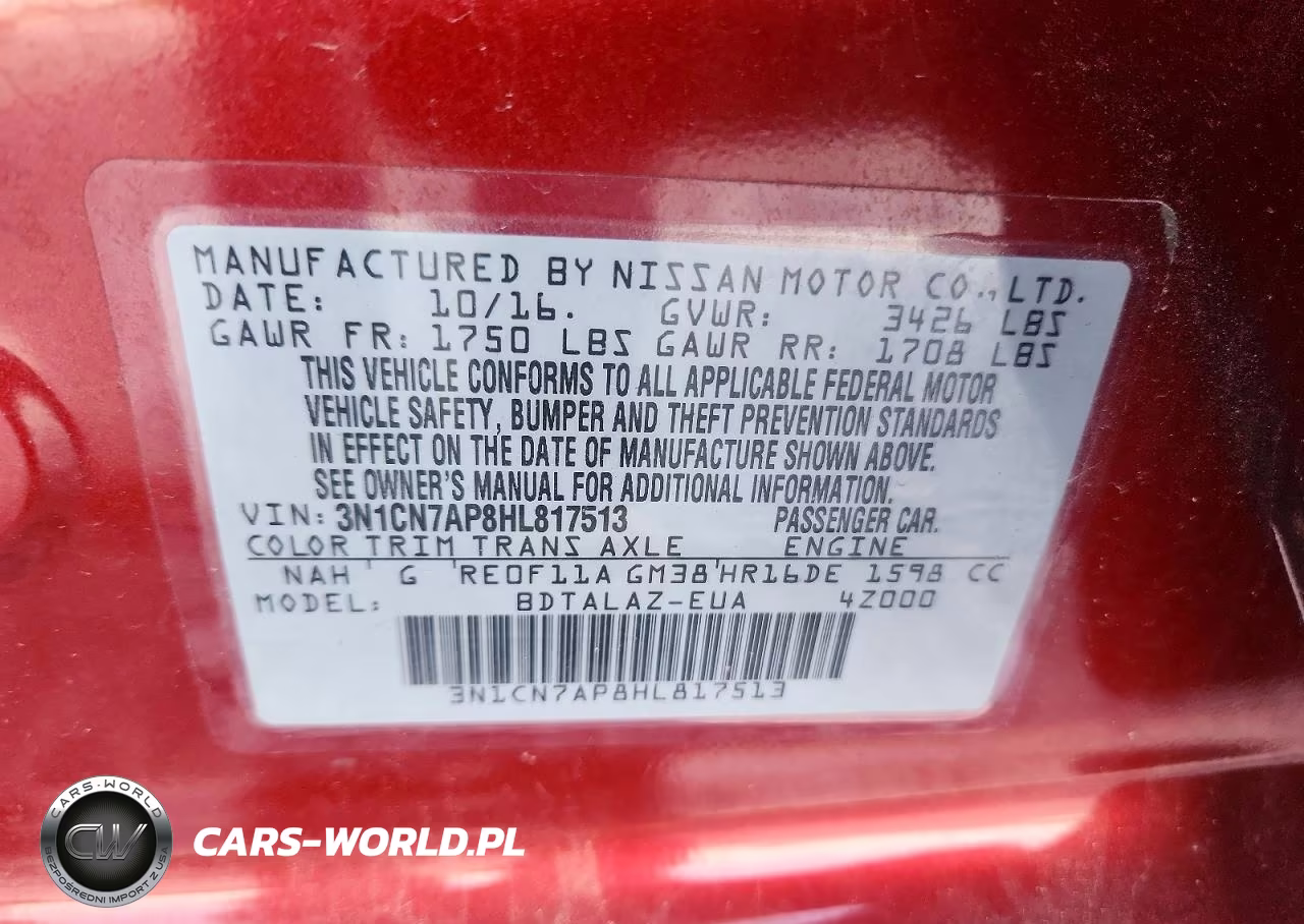 2017 Nissan Versa 1.6 S Plus VIN:3N1CN7AP8HL817513 - 12