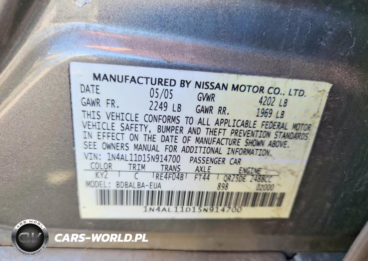 2005 Nissan Altima 2.5 VIN:1N4AL11D15N914700 - 13
