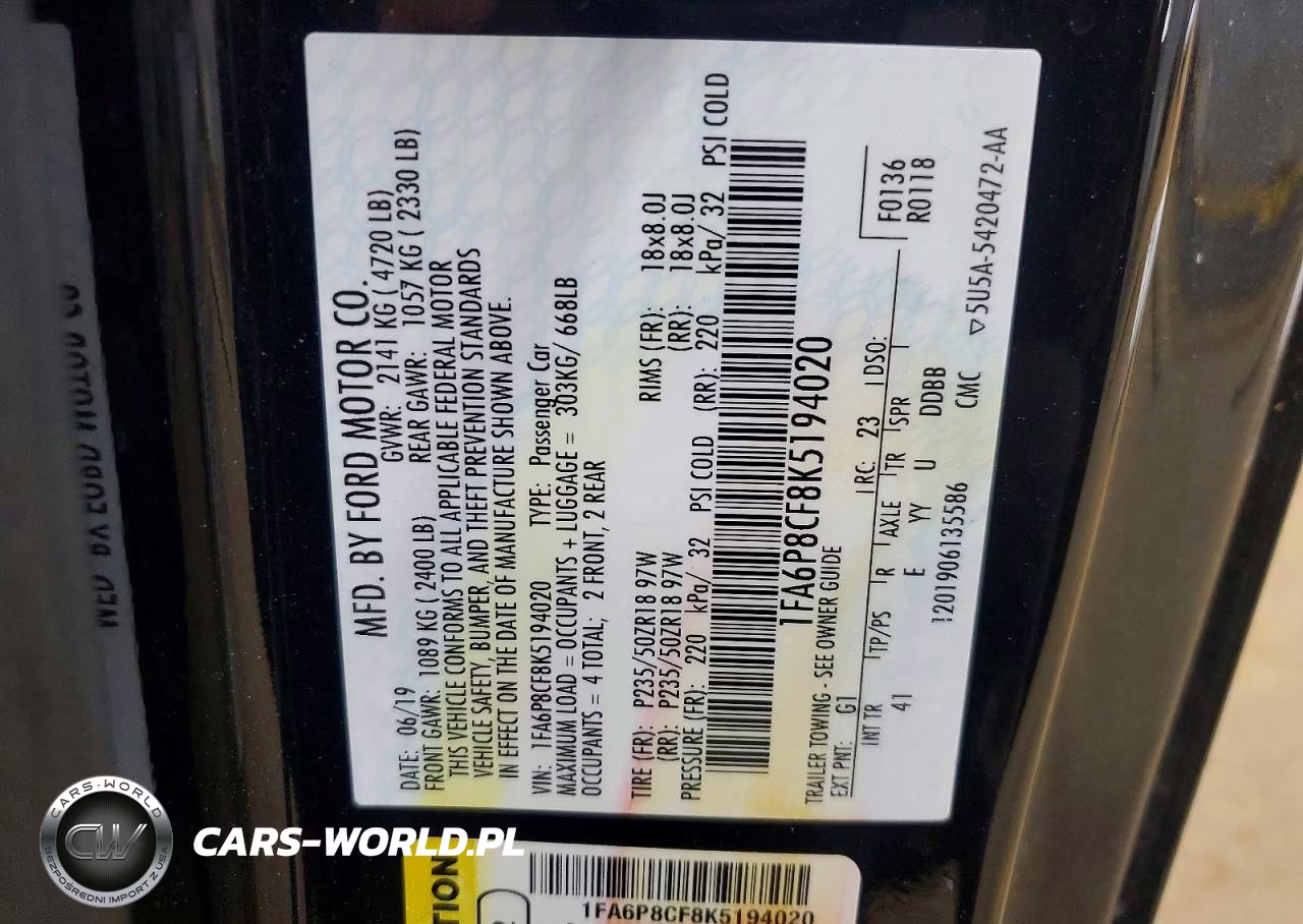 2019 Ford Mustang Gt VIN:1FA6P8CF8K5194020 - 12
