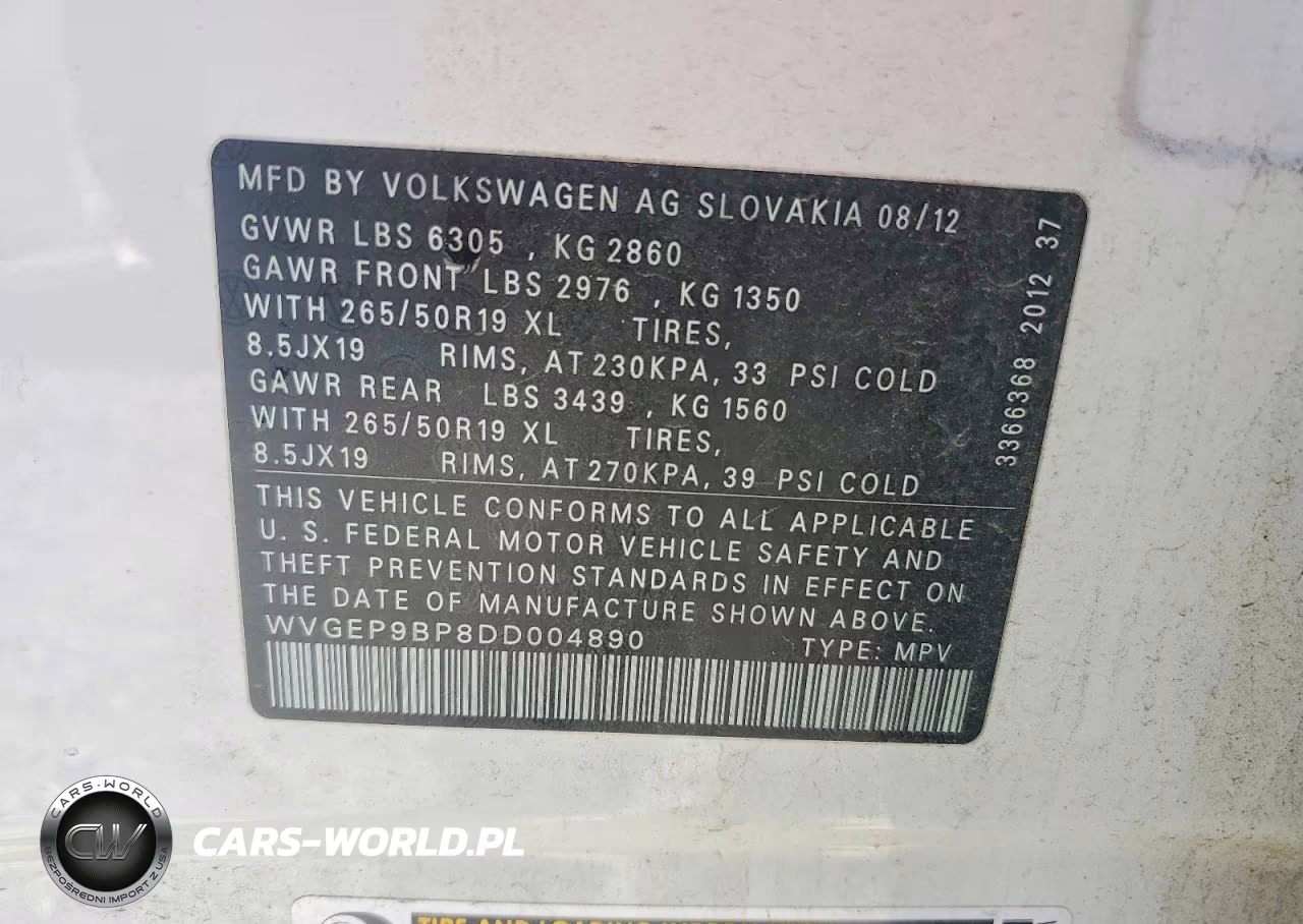 2013 Volkswagen Touareg V6 Tdi VIN:WVGEP9BP8DD004890 - 13