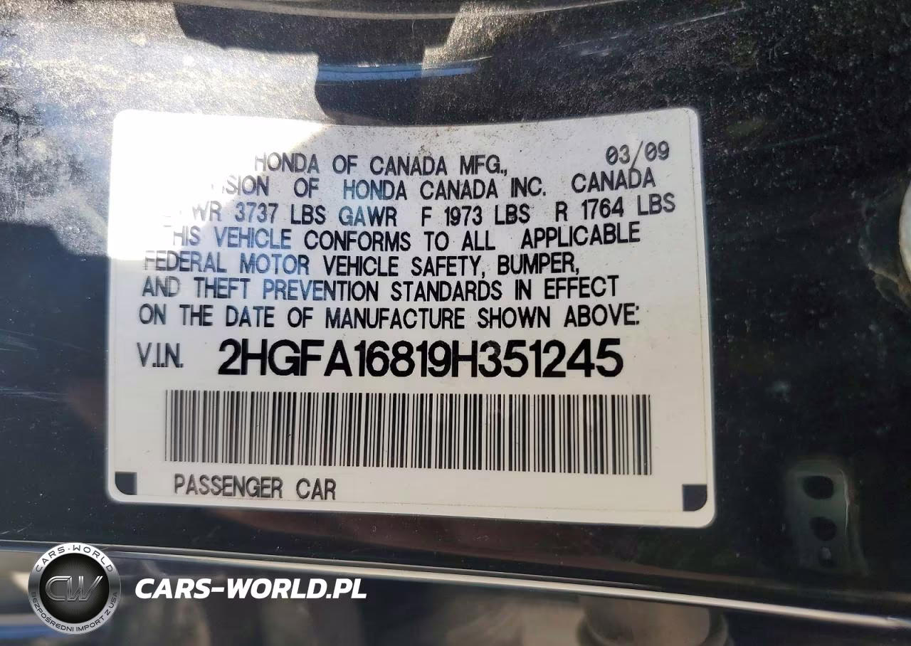 2009 Honda Civic Ex VIN:2HGFA16819H351245 - 12