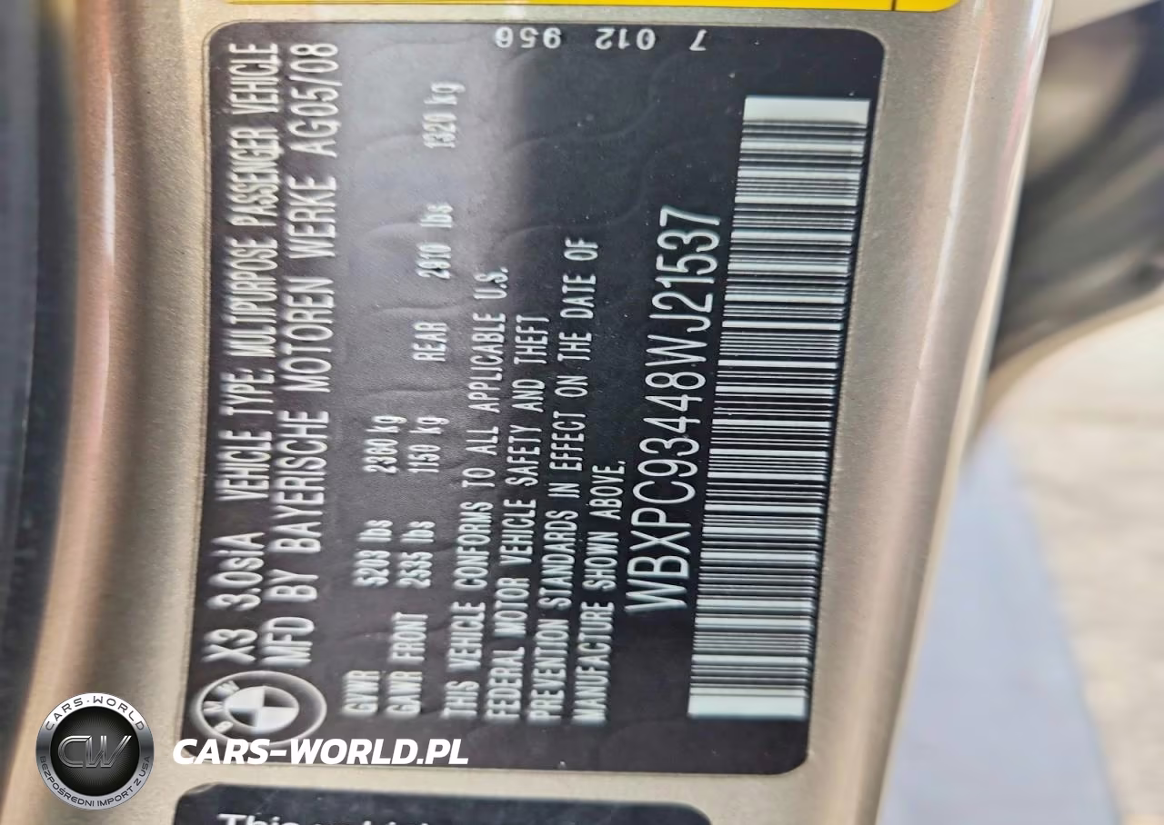 2008 BMW X3 3.0Si VIN:WBXPC93448WJ21537 - 13