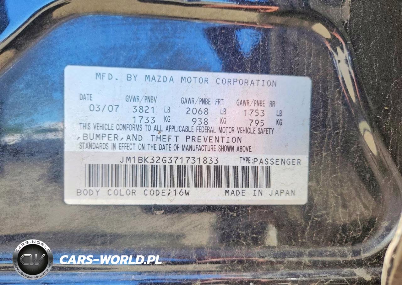 2007 Mazda 3 I VIN:JM1BK32G371731833 - 12