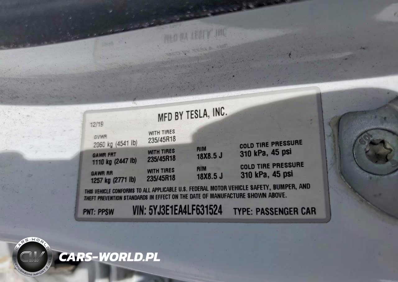 2020 Tesla Model 3 VIN:5YJ3E1EA4LF631524 - 12