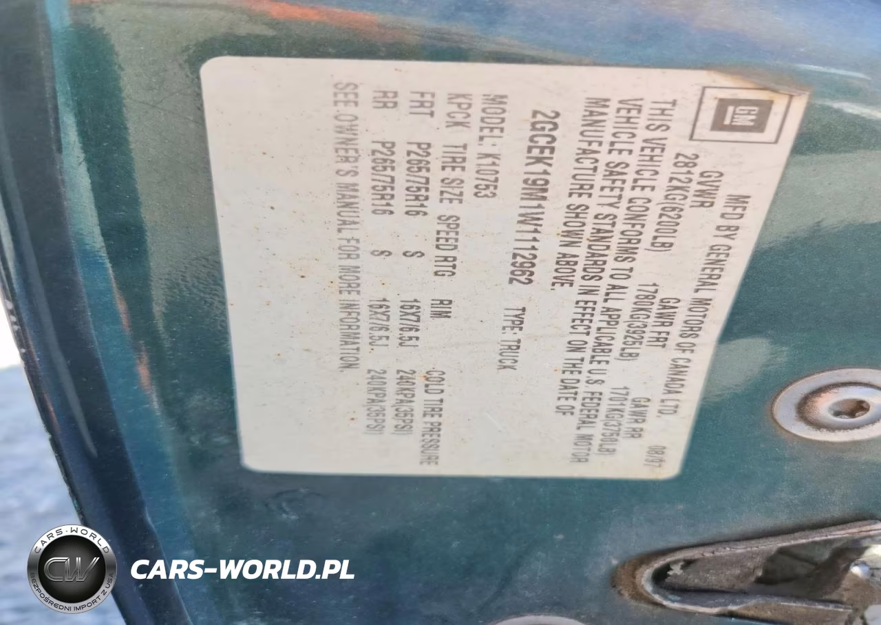 1998 Chevrolet Gmt-400 K1500 VIN:2GCEK19M1W1112962 - 12