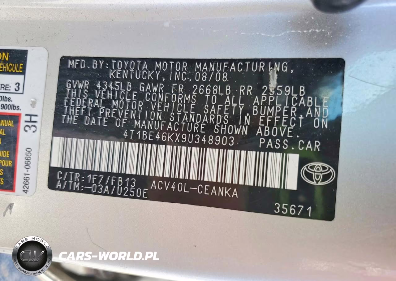 2009 Toyota Camry Base VIN:4T1BE46KX9U348903 - 13