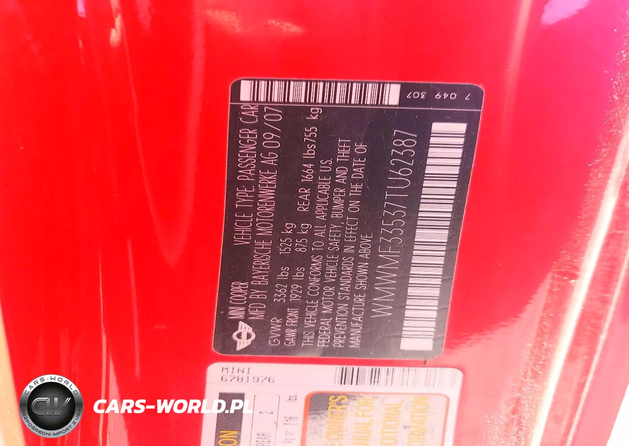 2007 Mini Cooper VIN:WMWMF33537TU62387 - 13