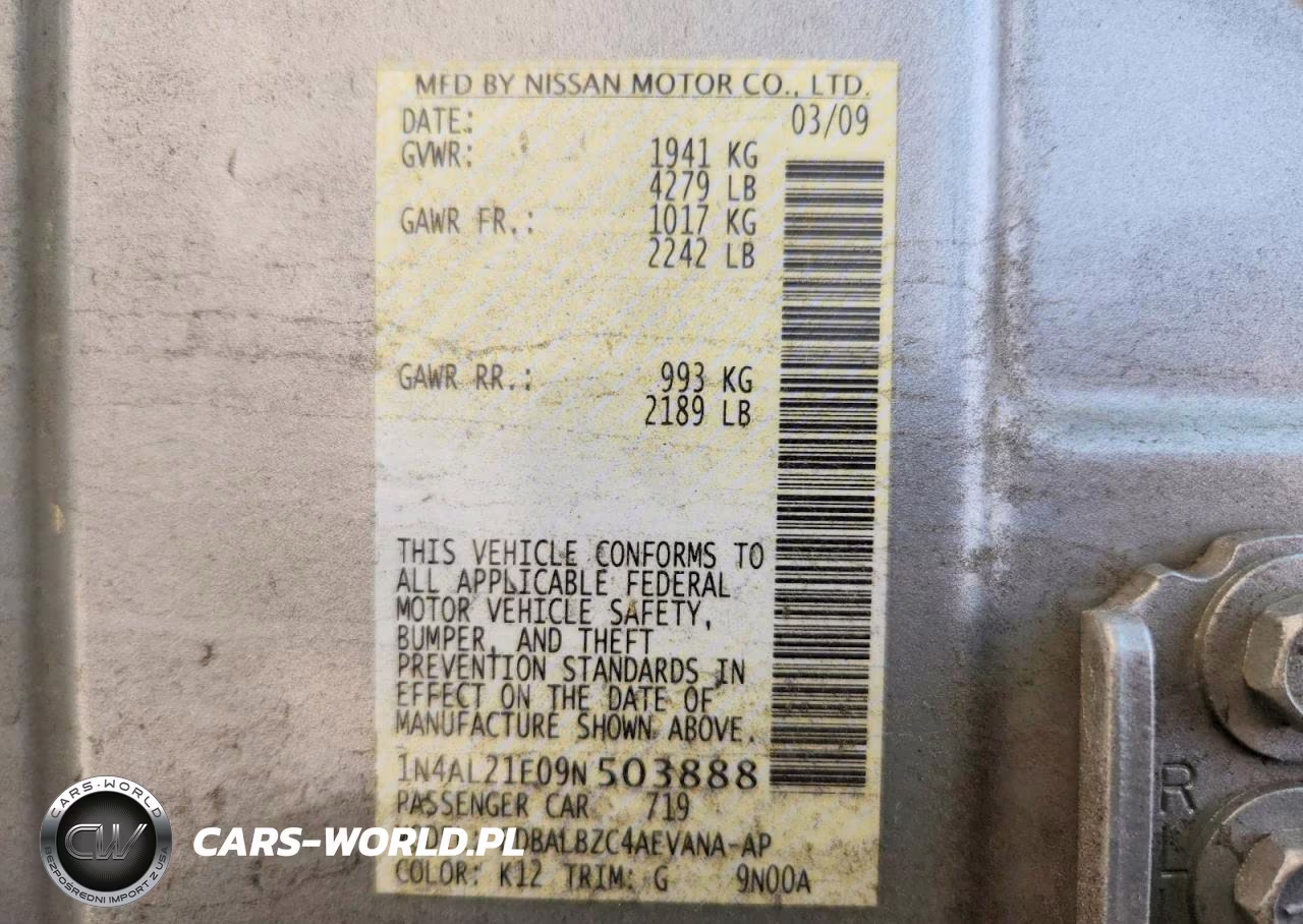 2009 Nissan Altima 2.5 VIN:1N4AL21E09N503888 - 12