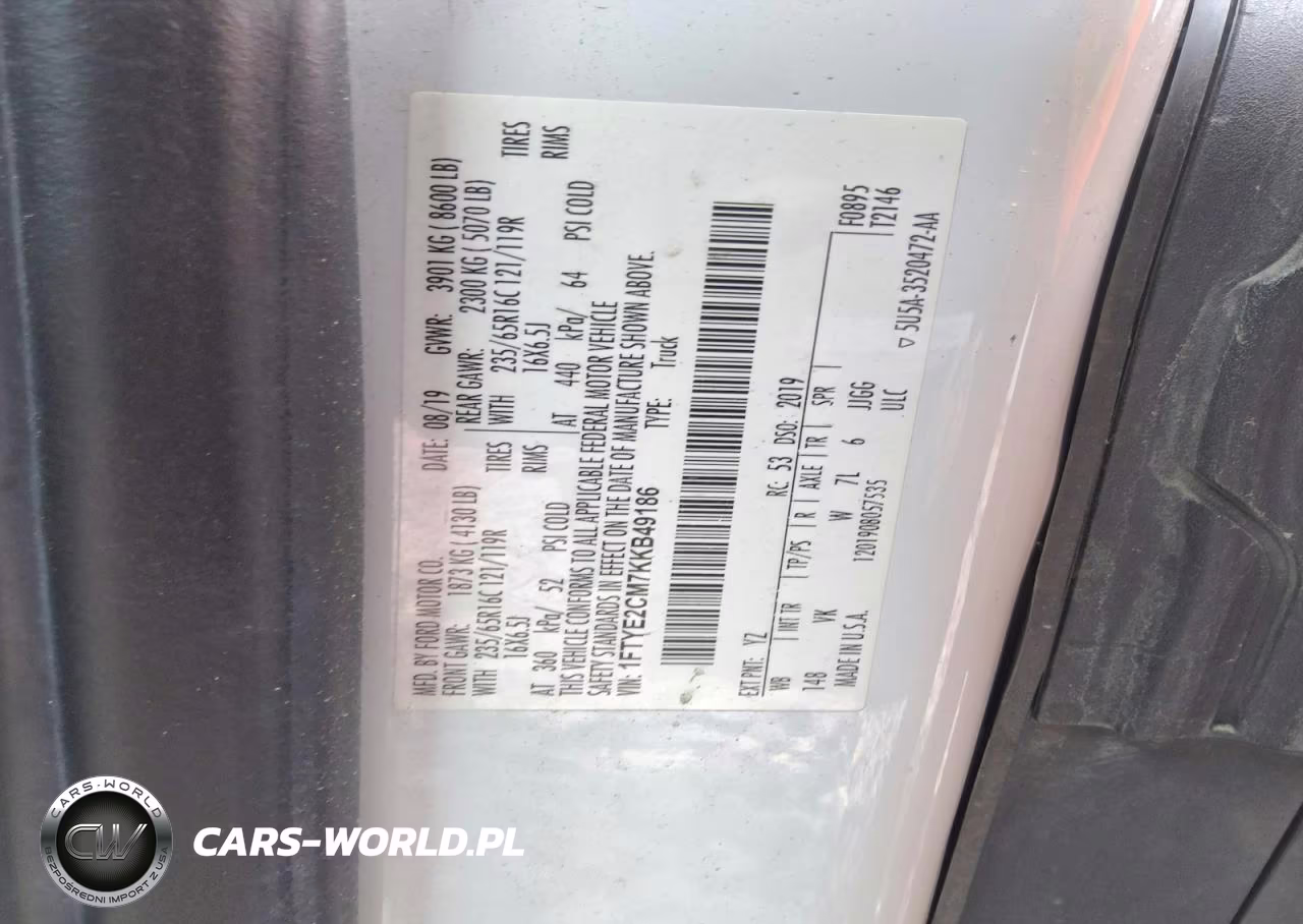 2019 Ford Transit T-150 VIN:1FTYE2CM7KKB49186 - 5