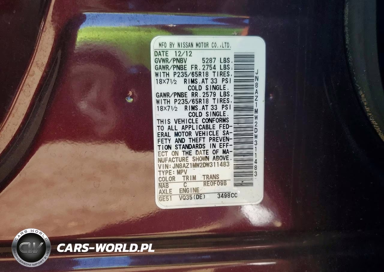 2013 Nissan Murano S-Sl-Le VIN:JN8AZ1MW2DW311483 - 13