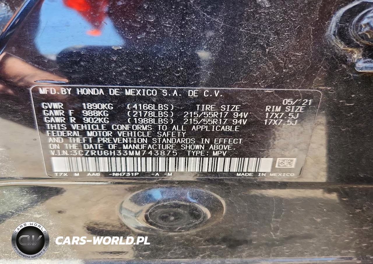 2021 Honda Hr-V Lx VIN:3CZRU6H33MM743875 - 13