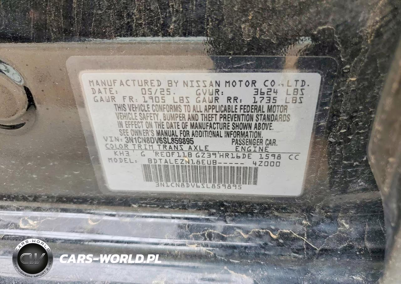 2025 Nissan Versa S VIN:3N1CN8DV6SL859895 - 12