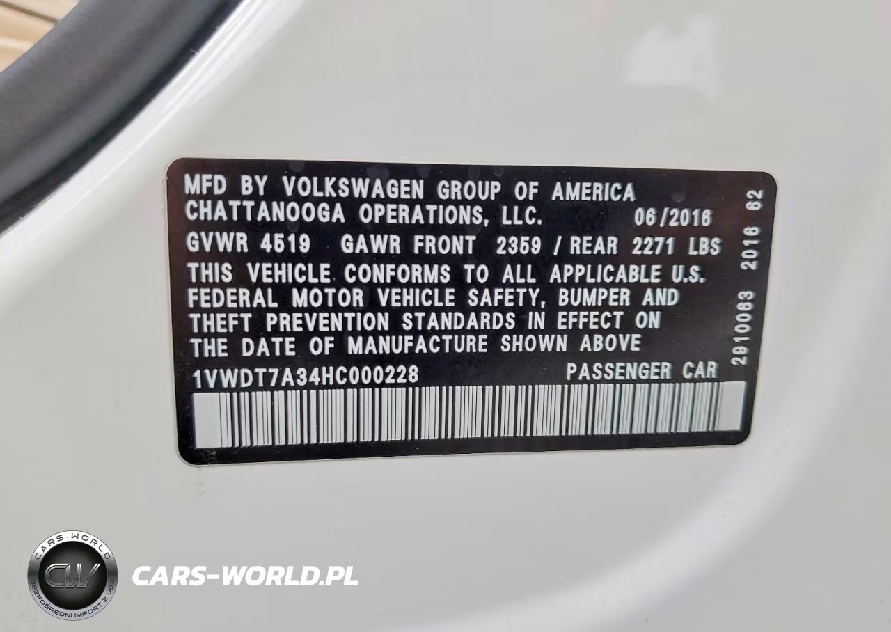 2017 Volkswagen Passat R-Line VIN:1VWDT7A34HC000228 - 12