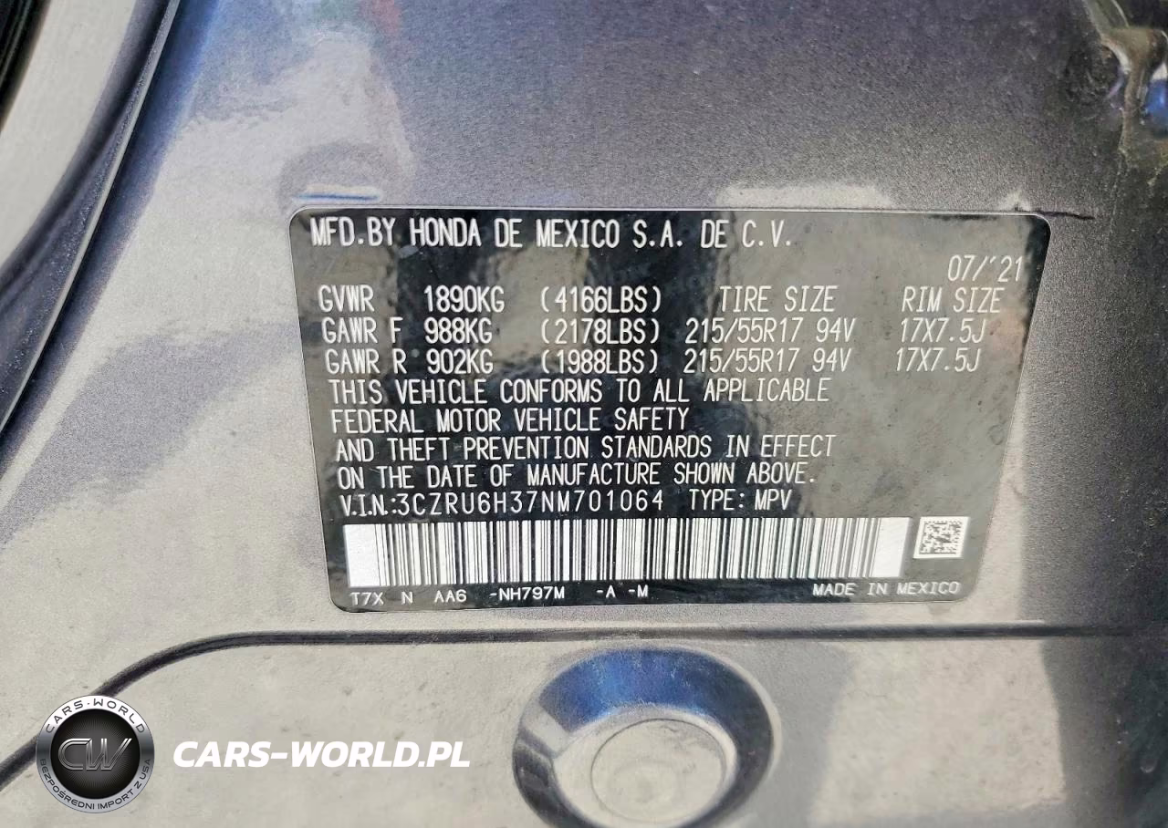 2022 Honda Hr-V Lx VIN:3CZRU6H37NM701064 - 13