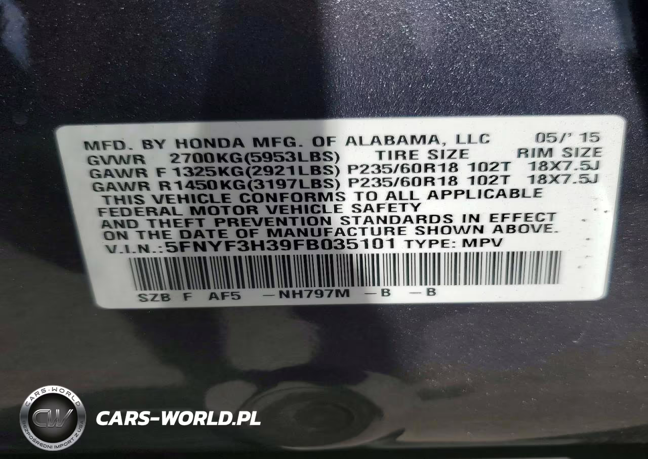 2015 Honda Pilot Se VIN:5FNYF3H39FB035101 - 13