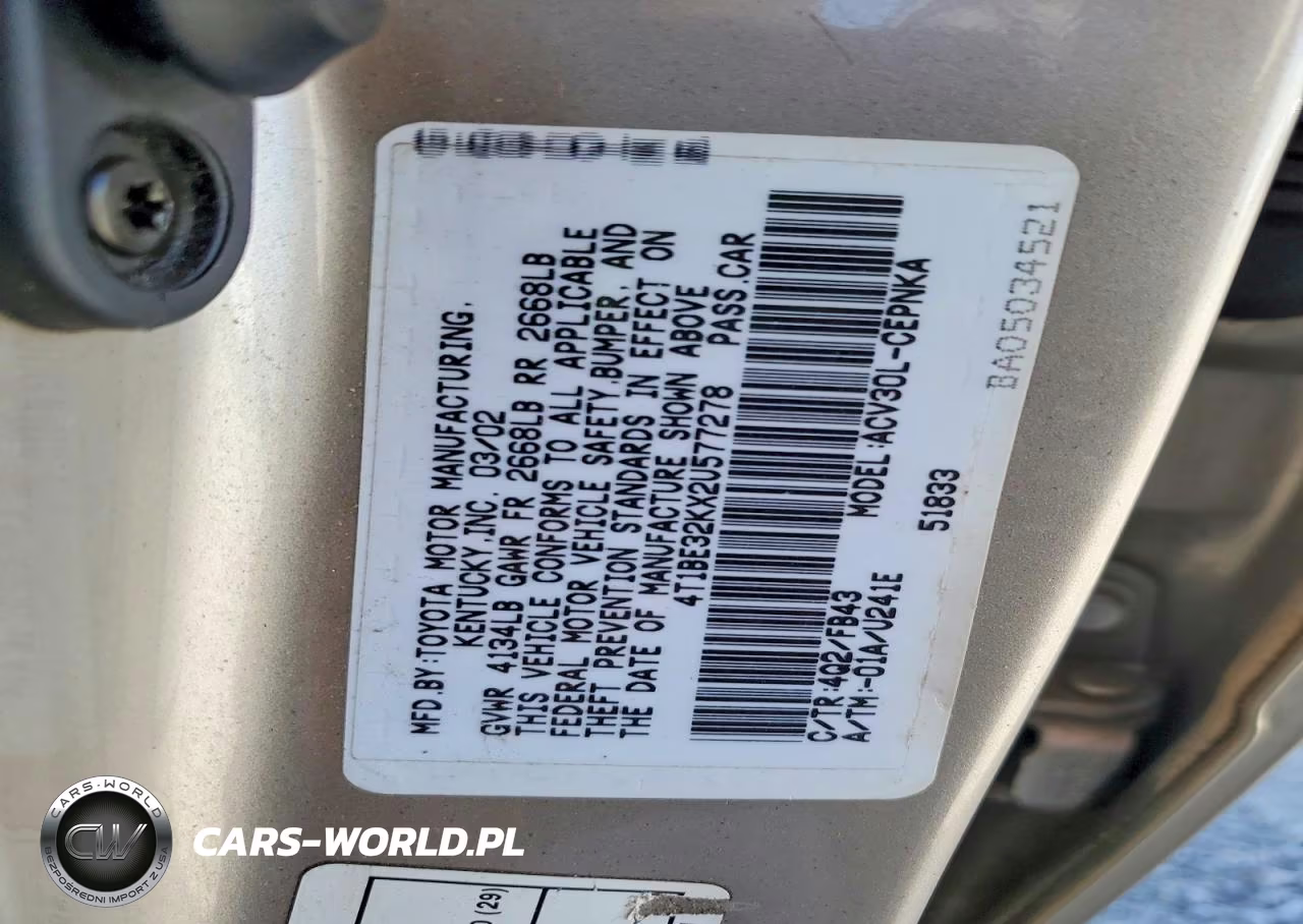 2002 Toyota Camry Le VIN:4T1BE32KX2U577278 - 13