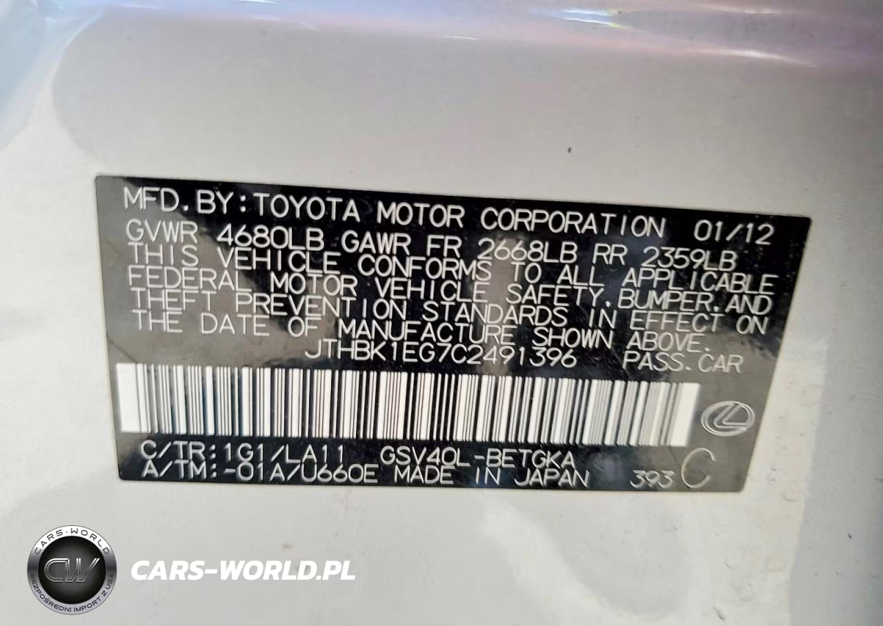 2012 Lexus Es 350 VIN:JTHBK1EG7C2491396 - 12