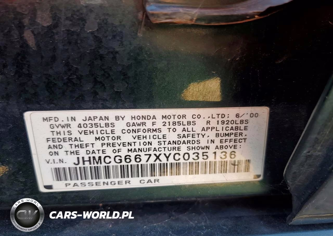 2000 Honda Accord Ex VIN:JHMCG667XYC035136 - 12