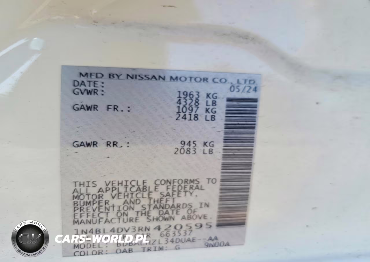 2024 Nissan Altima Sv VIN:1N4BL4DV3RN420595 - 12