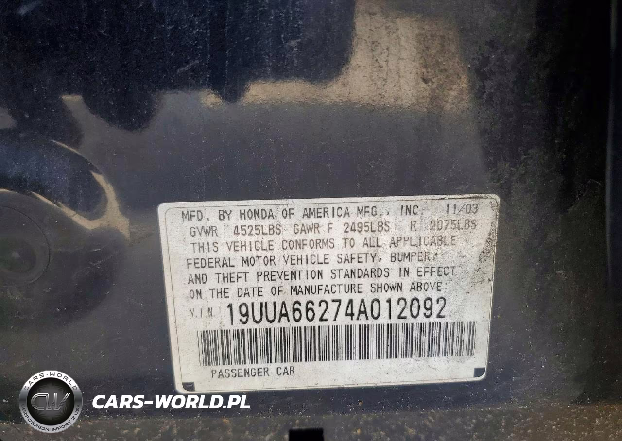 2004 Acura Tl VIN:19UUA66274A012092 - 12