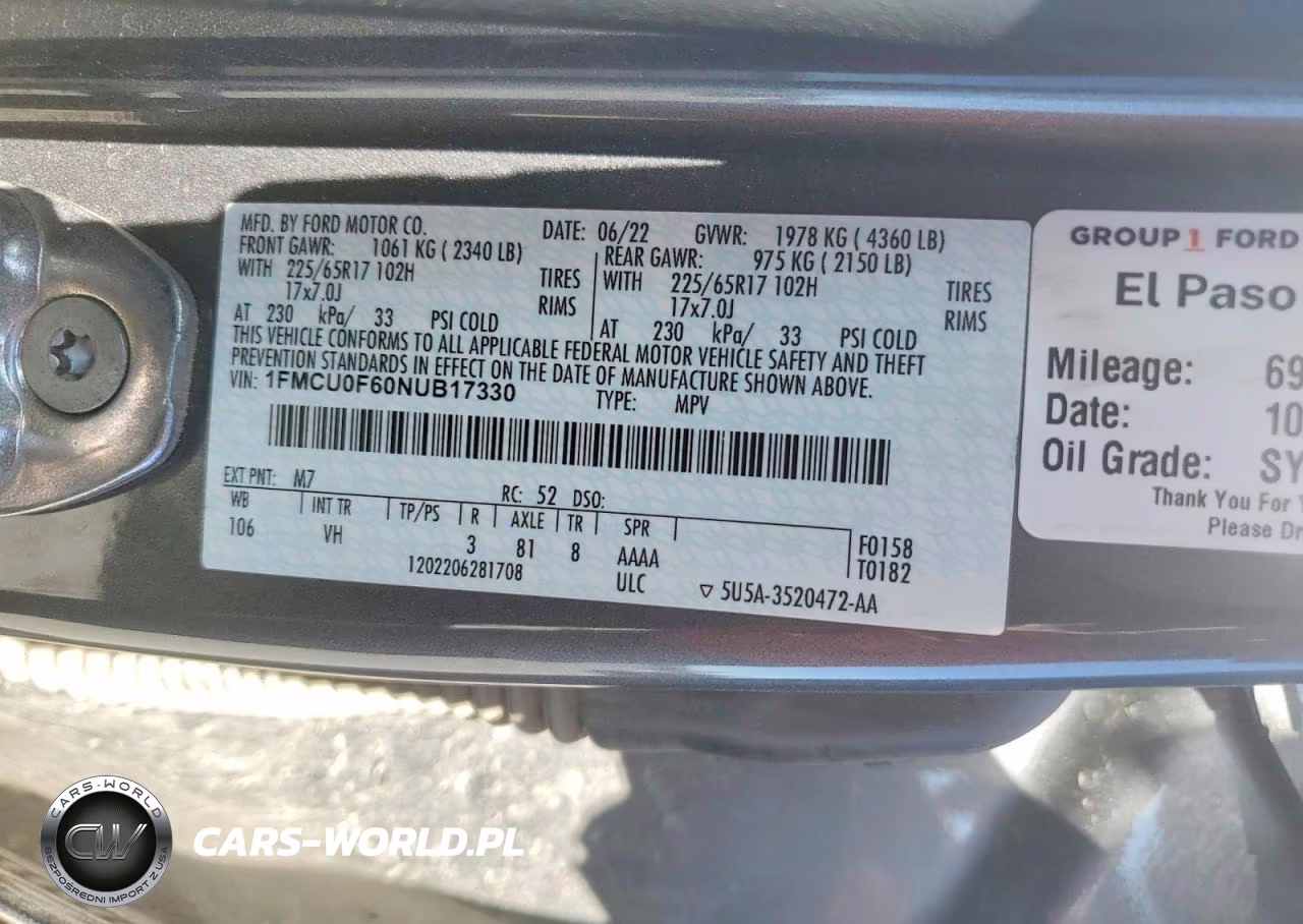 2022 Ford Escape S VIN:1FMCU0F60NUB17330 - 14