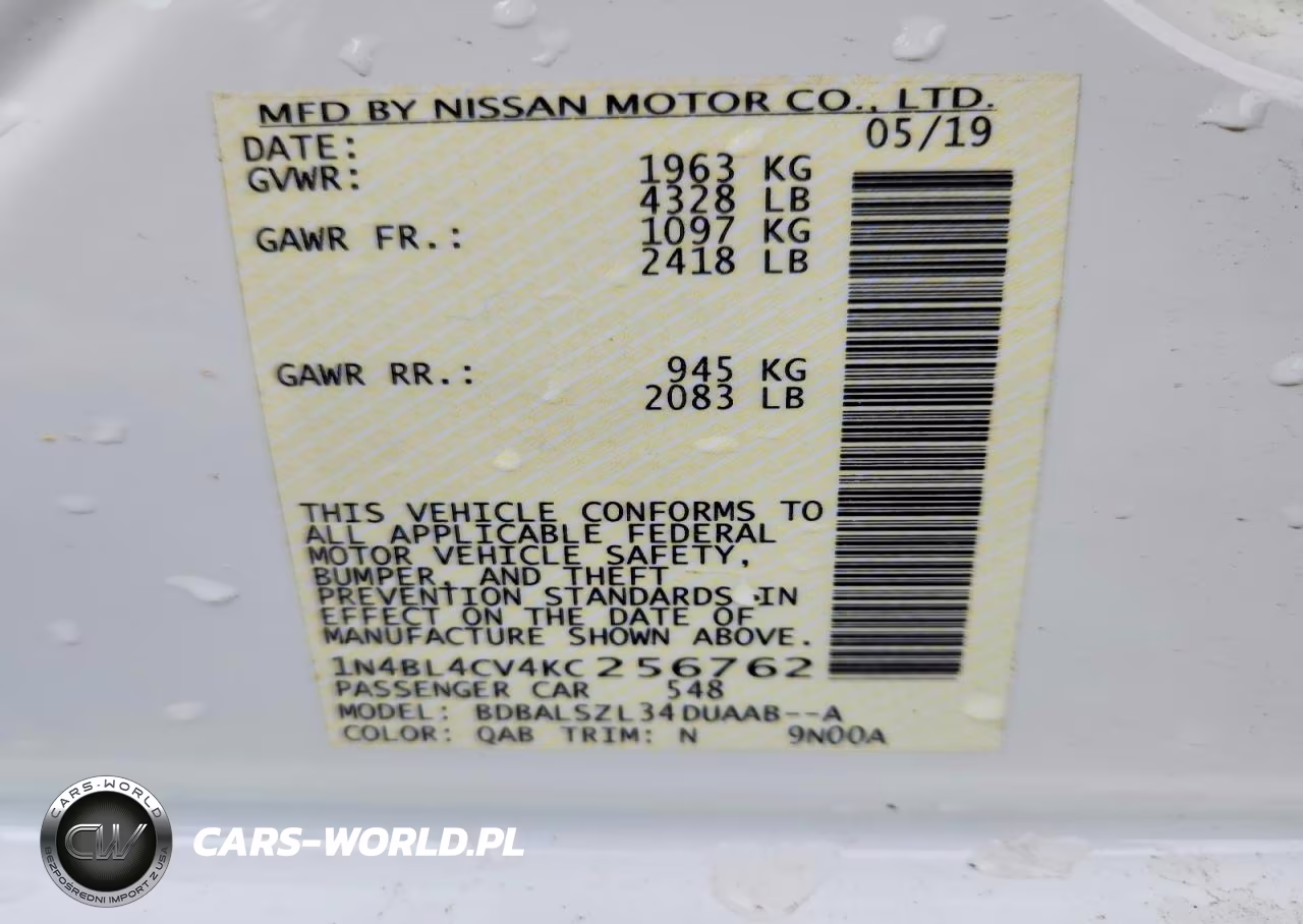 2019 Nissan Altima Sr VIN:1N4BL4CV4KC256762 - 13