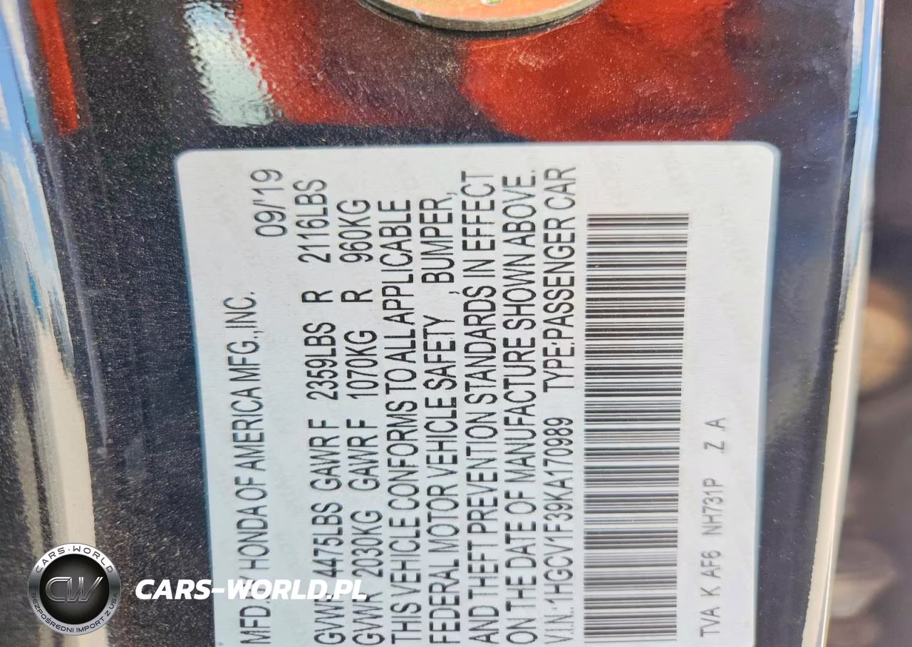 2019 Honda Accord Sport VIN:1HGCV1F39KA170989 - 13