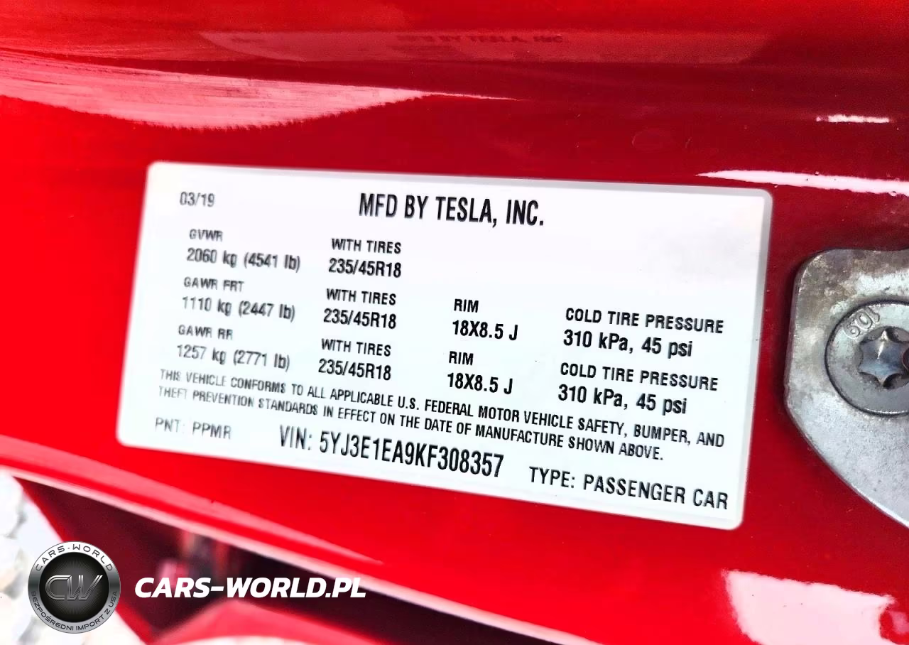 2019 Tesla Model 3 VIN:5YJ3E1EA9KF308357 - 13