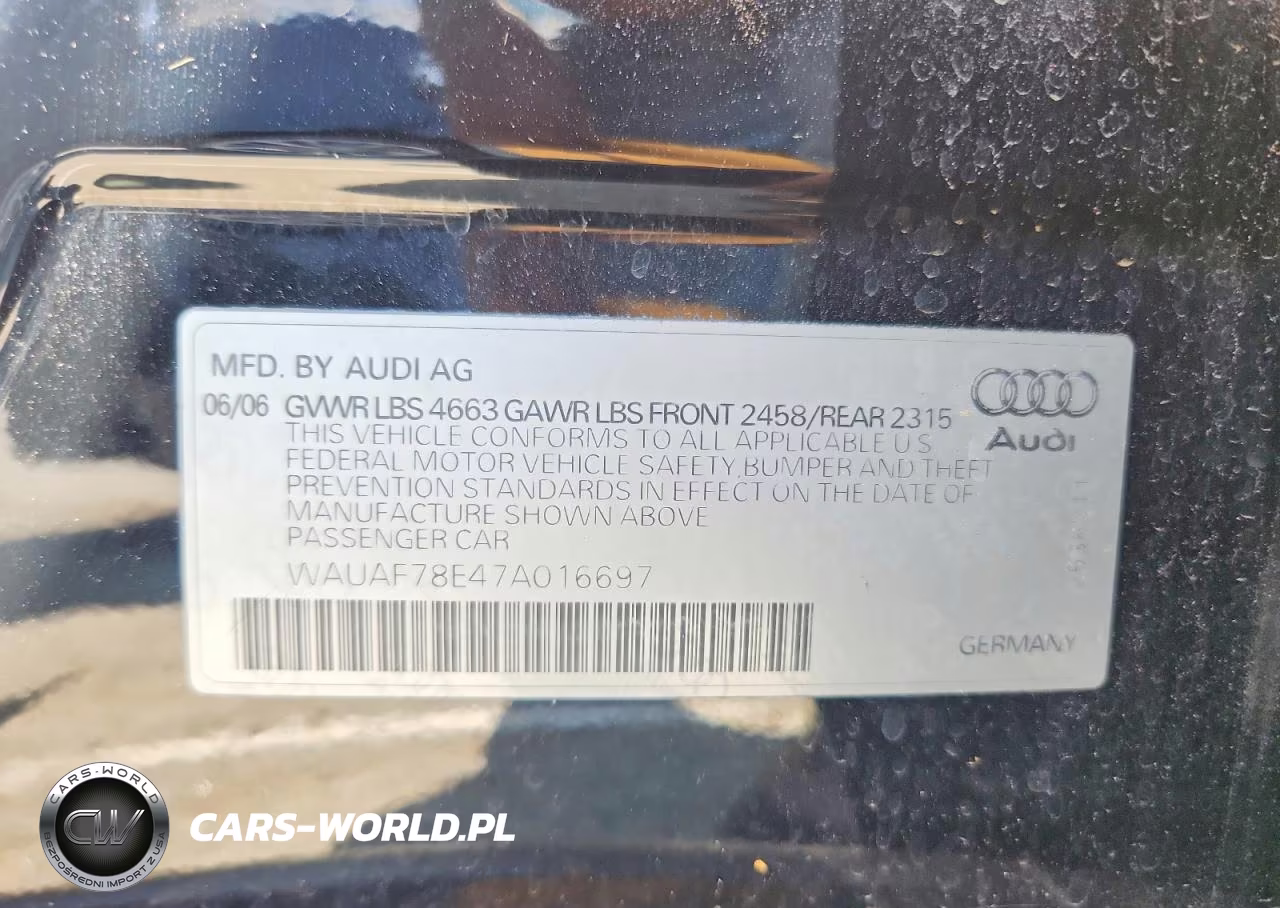 2007 Audi A4 2 VIN:WAUAF78E47A016697 - 12