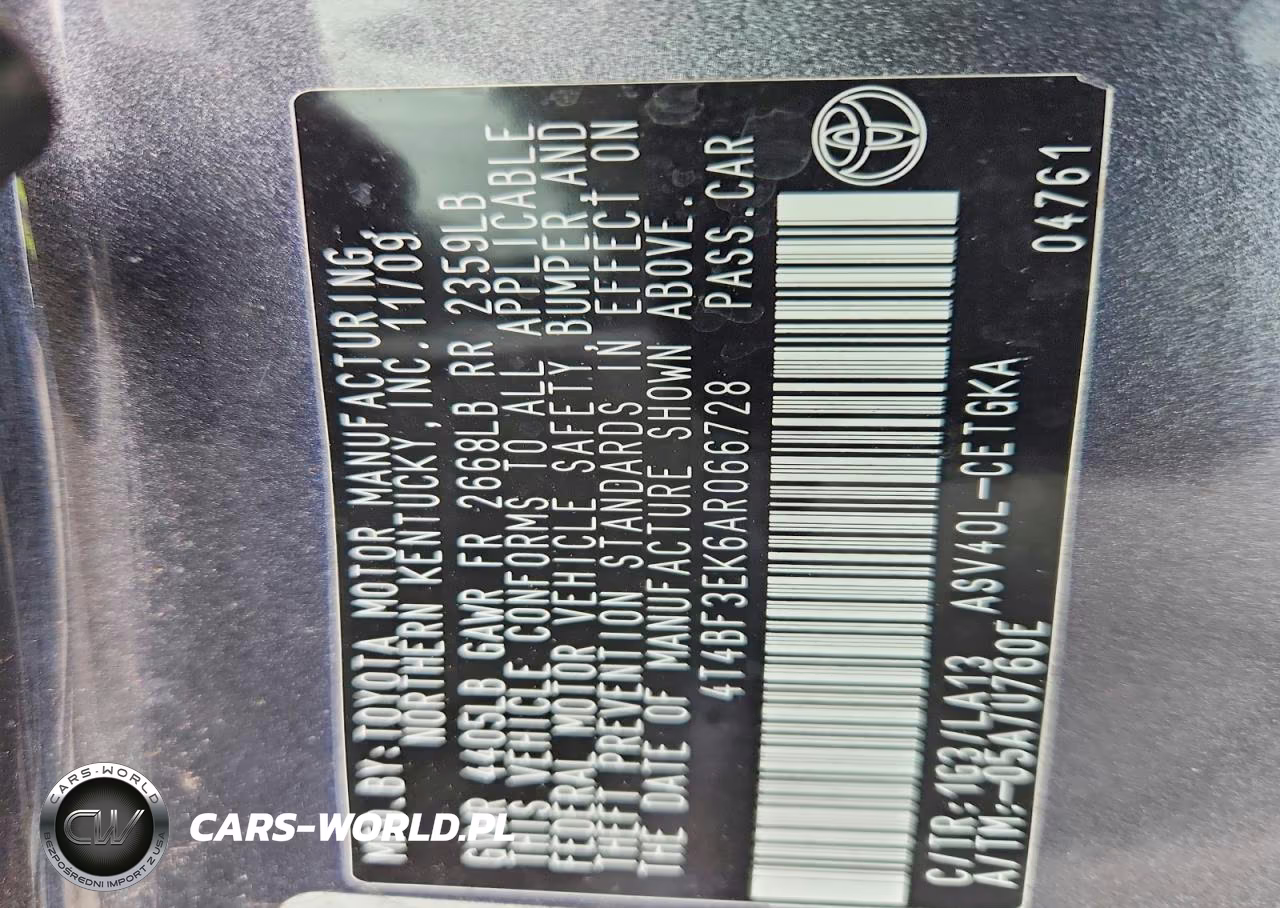 2010 Toyota Camry Xle VIN:4T4BF3EK6AR066728 - 12