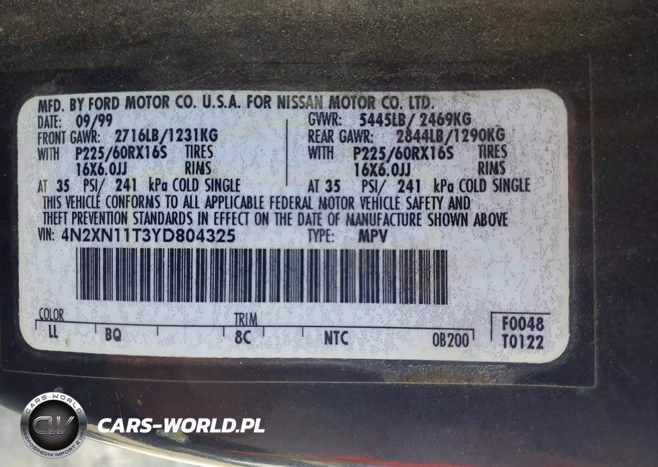 2000 Nissan Quest Gxe VIN:4N2XN11T3YD804325 - 14