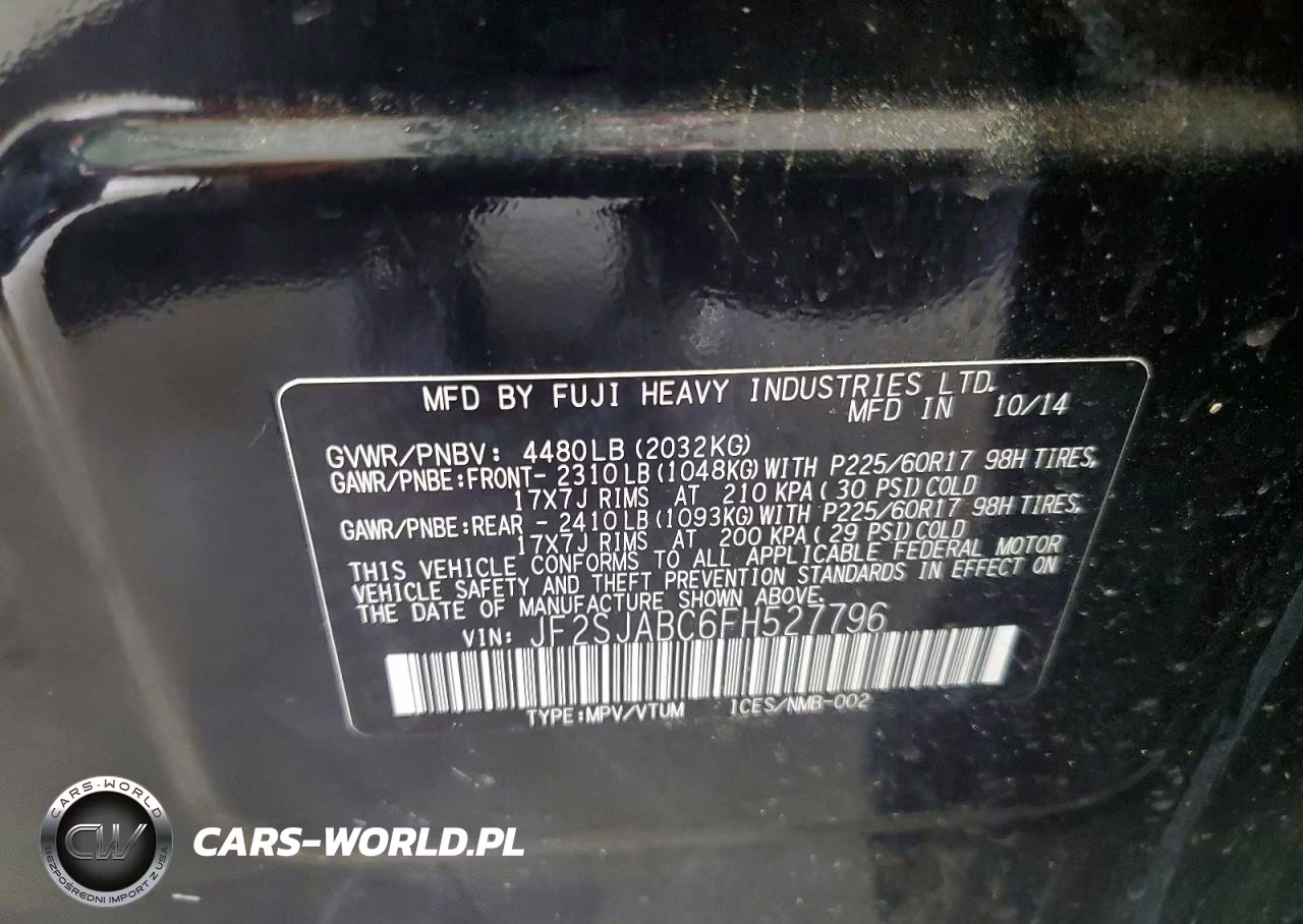 2015 Subaru Forester 2.5I VIN:JF2SJABC6FH527796 - 14