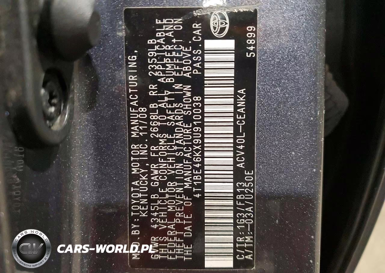 2009 Toyota Camry VIN:4T1BE46KX9U910038 - 13