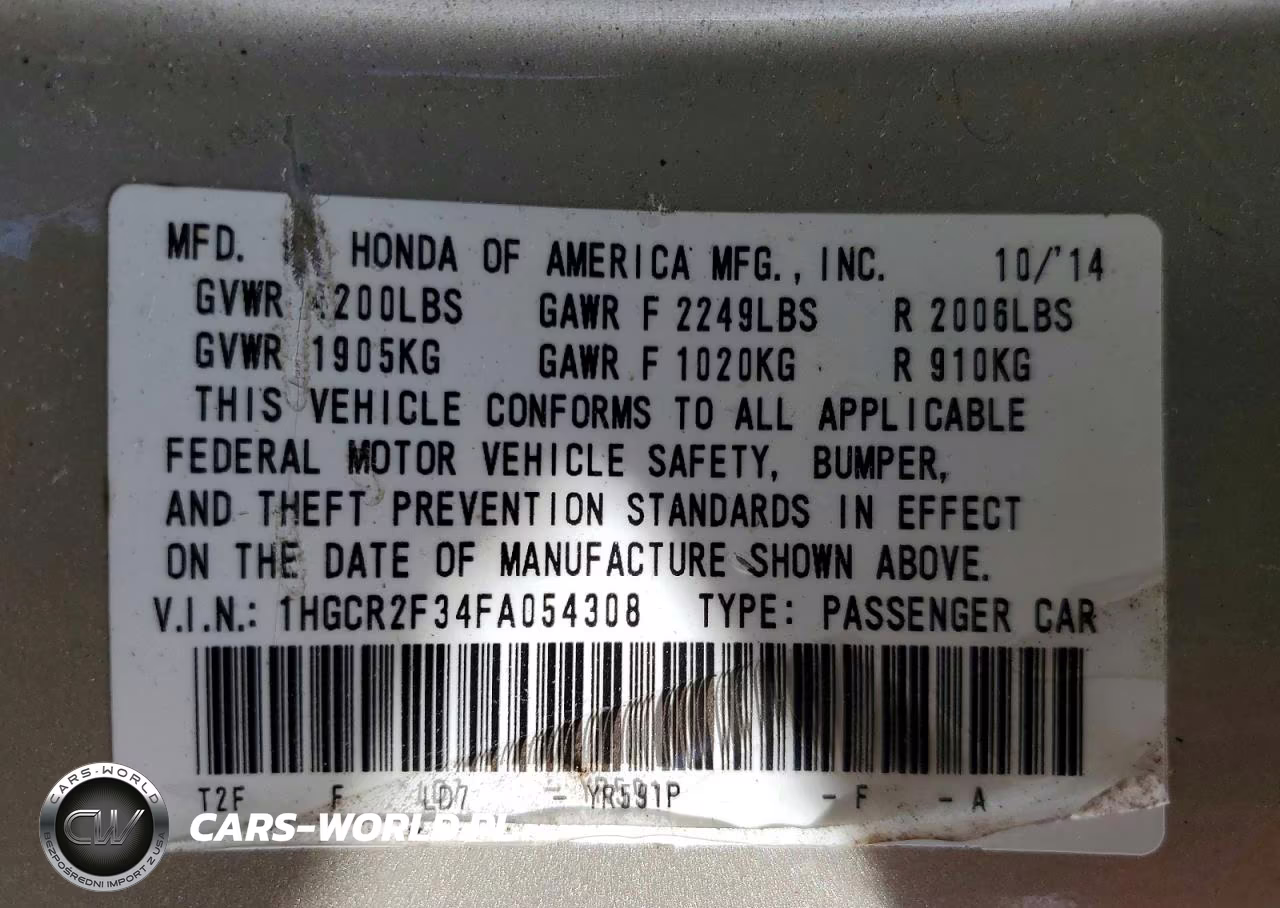 2015 Honda Accord Lx VIN:1HGCR2F34FA054308 - 12