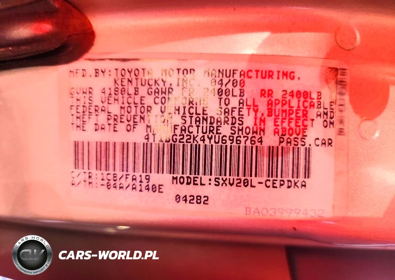 2000 Toyota Camry Ce VIN:4T1BG22K4YU696764 - 12