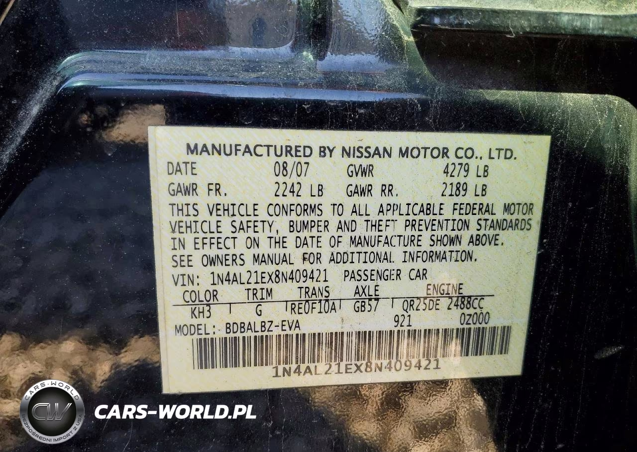 2008 Nissan Altima 2.5 VIN:1N4AL21EX8N409421 - 12