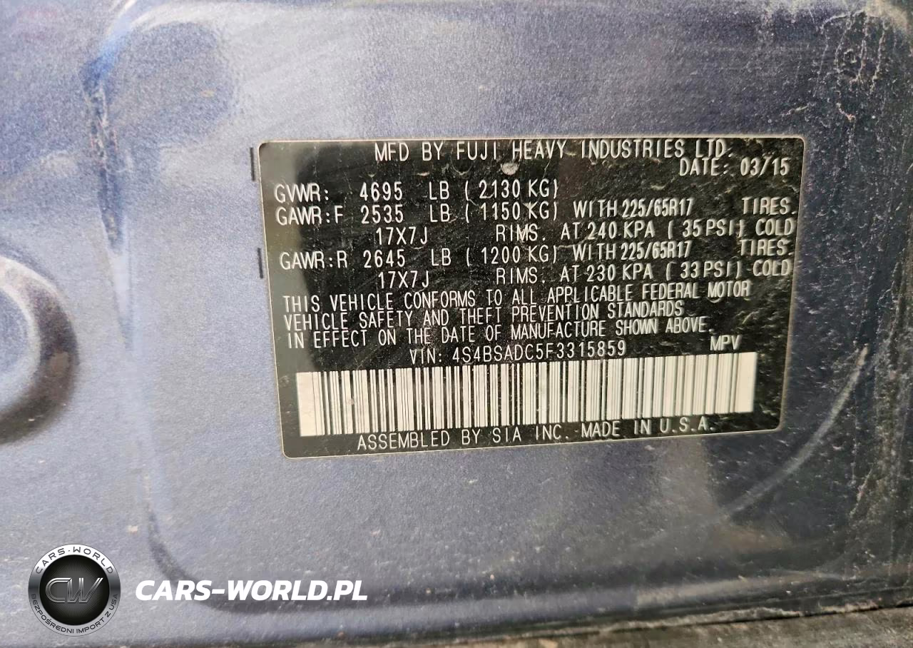 2015 Subaru Outback 2.5I Premium VIN:4S4BSADC5F3315859 - 13